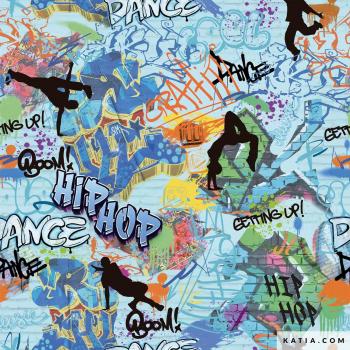 Baumwolle beschichtet Graffiti Style auf Blau